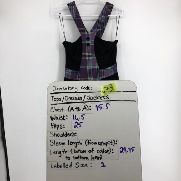 NWT Leona Edmiston Black “Velvet” Purple Plaid Halter Sleeveless Mini Dress 6 - Picture 13 of 14